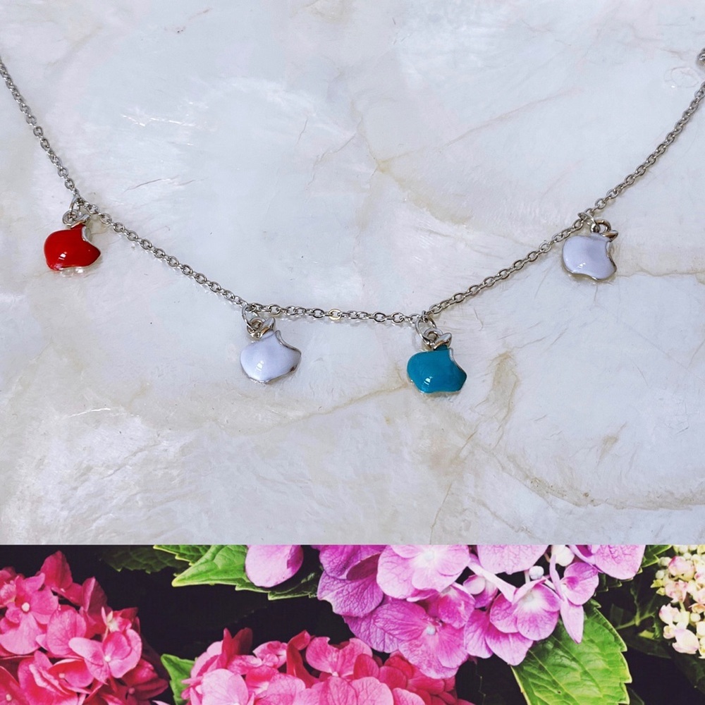 Silver Tone Enamel Apple Necklace